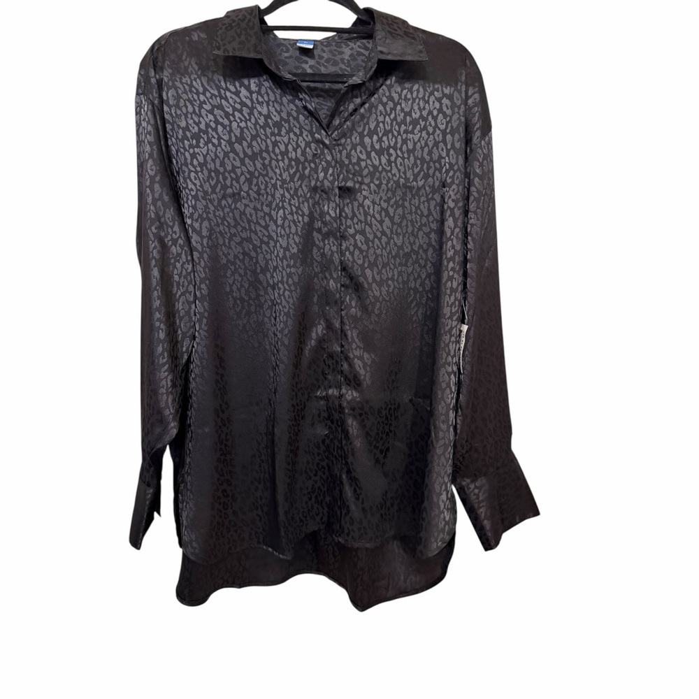 Old Navy Black Satin Leopard-Print Women’s Blouse